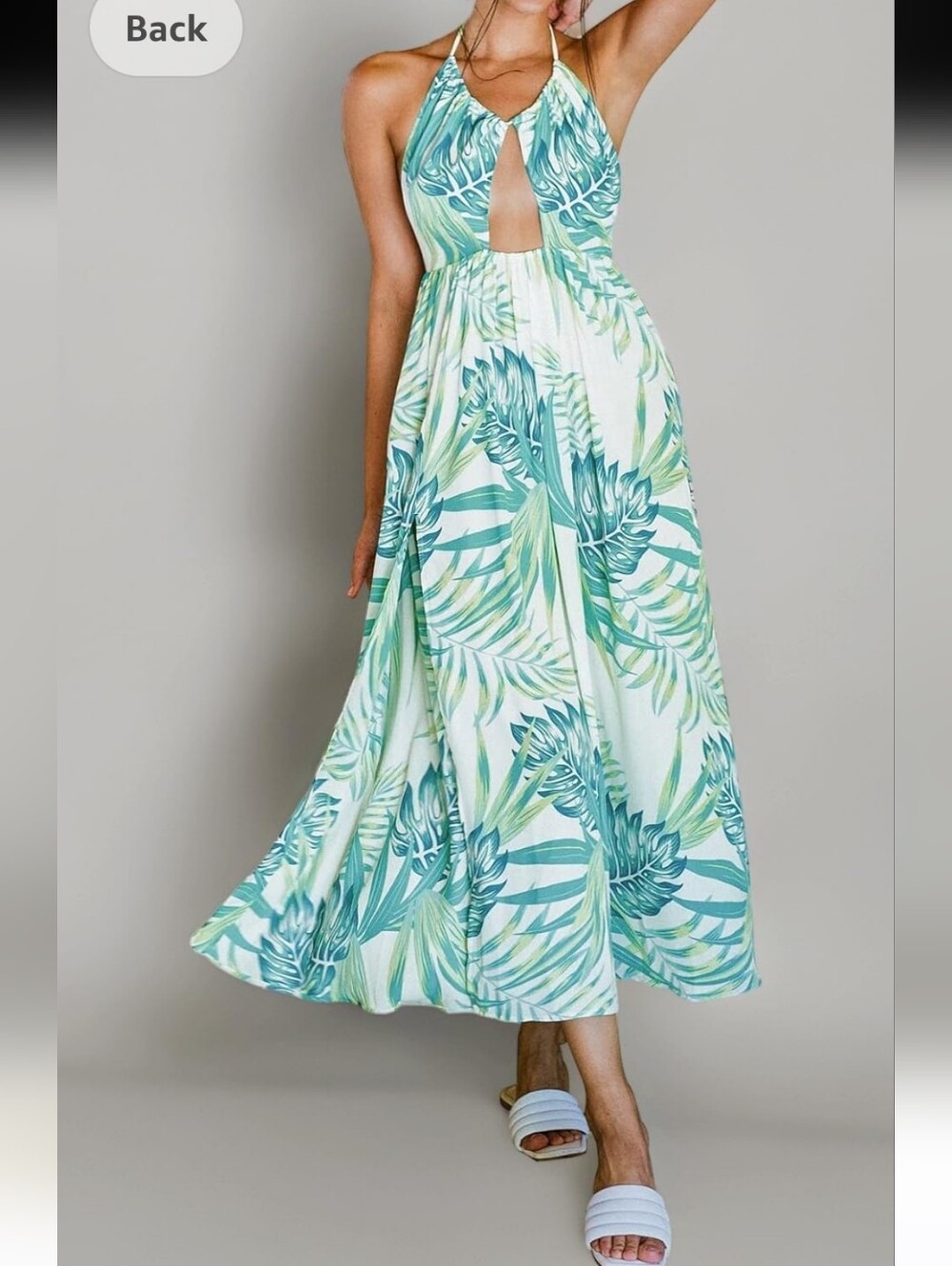 Cupshe Aqua & Green Tropical Halter Maxi Dress